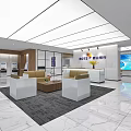Modern Bank Service Hall Interior With Reception Desk Sofa Seating And Marble Floor