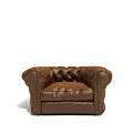 Brown Leather Single Sofa With Tufted Design And Wide Armrests Classic Style 3d model