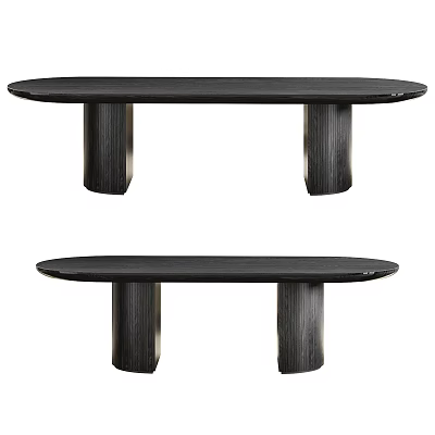Modern Black Oval Top Dining Table With Double Column Legs And Smooth Wooden Texture 3d model