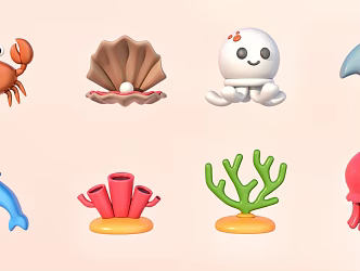 Cartoon marine creatures children's toys 3d model
