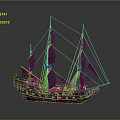 Vintage Sailing Ship Model With Multiple Masts And White Sails