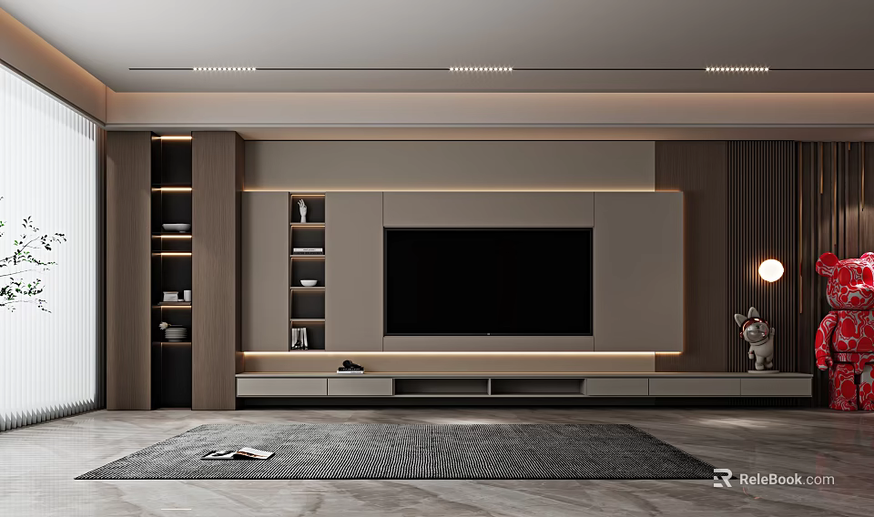 Modern Living Room Wall Design With TV And Storage 3d model 