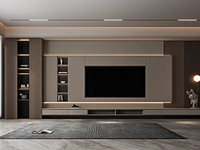 Modern Living Room Wall Design With TV And Storage 3d model