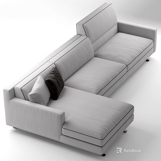 Modern L shaped Sectional Sofa with Light Grey Upholstery Clean Lines and Decorative Pillows 3d model 