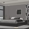 Modern Bedroom Interior Design With Platform Bed Window Blinds Artwork And Accent Wall