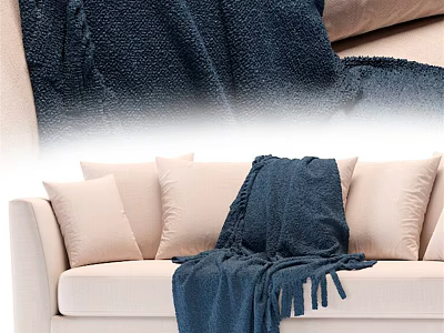 Cozy Beige Sectional Sofa Interior With Blue Throw Blanket And Beige Cushions 3d model