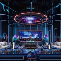 Modern KTV Lounge Interior With Neon Lights Large Screen And Comfortable Sofas 3d model