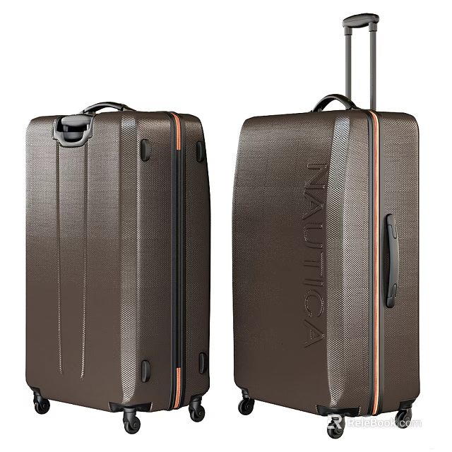 Brown Luggage Suitcases With Nautica Logo Telescopic Handles And Wheels 3d model 