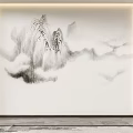 Chinese Style Sofa Background Wall With Ink Landscape And Lighting 3d model