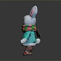 Gray Rabbit Doll With Big Ears Green Red Scarf Blue Polka Dot Sweater Red Shoes