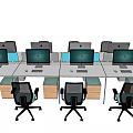 Modern Office Desks With Computer Monitors And Office Chairs In Workspace 3d model