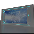 Modern Tech Themed Wall with Blue Lighting Atomic Structure Pattern And Silver Frame 3d model