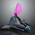 Futuristic Spacecraft Design With Pink Cone Top And Blue Thrusters For Space Exploration