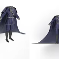 Dark Blue Medieval Style Robe with Long Flowing Cape Belt and Matching Boots