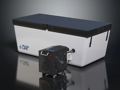 Blue Line White Insulated Cooler Box With Black Cover And Portable Cooling Unit 3d model
