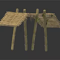 Simple Bamboo Bridge Structure With Thatch Surface And Wooden Supports