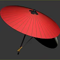 Red Umbrella With Vibrant Red Canopy And Black Center Decoration Displayed