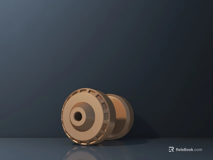 Golden Decorative Ornament Set With Stacked Circular Components And Gear Like Texture Placed On Dark Background Flat Surface 3d model 