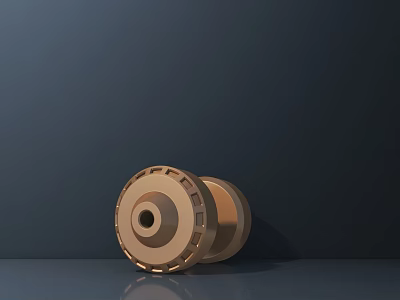 Golden Decorative Ornament Set With Stacked Circular Components And Gear Like Texture Placed On Dark Background Flat Surface 3d model