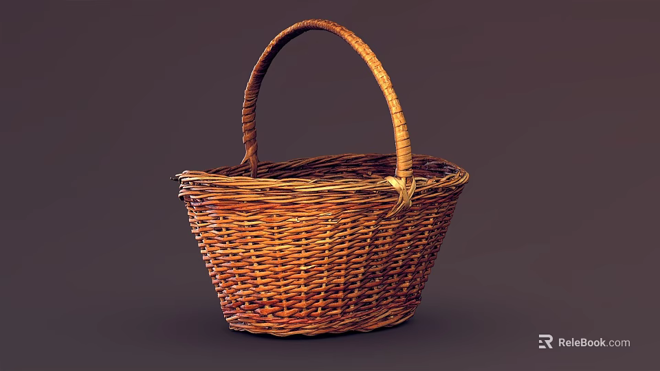 Handwoven Wicker Basket with Sturdy Handle for Home Storage Natural Brown Weave Design 3d model 