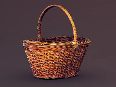 Handwoven Wicker Basket with Sturdy Handle for Home Storage Natural Brown Weave Design 3d model