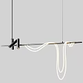 Modern Minimalist Hanging Chandelier With Black Metal Frame And White Curved Light Strip