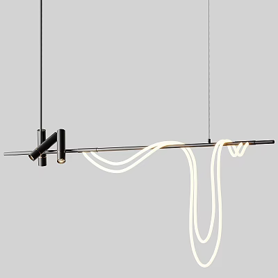 Modern Minimalist Hanging Chandelier With Black Metal Frame And White Curved Light Strip 3d model