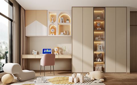 Modern Desk and Chair Hanging Cabinet Wardrobe 3d model