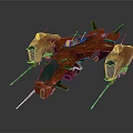 Futuristic Red Sci Fi Vehicle With Green Section And Advanced Mechanical Design Details