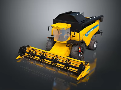 Yellow Combine Harvester With Black Top And Cutting Platform For Agriculture 3d model