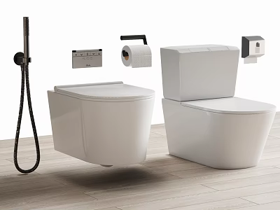 Sleek Modern Toilet Design In Contemporary Bathroom With Shower Head And Paper Holder 3d model