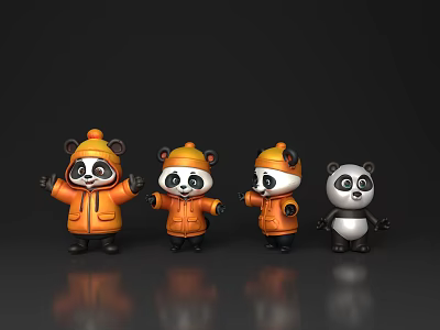 Four Reptile Plush Figures Three Wearing Orange Coats And One Natural Color 3d model