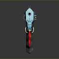 Futuristic Sci Fi Pistol With Blue Purple Accents Gold Details And Crystal Pendants