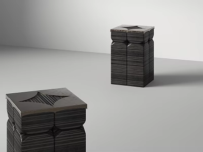 Black Square Stacked Side Table With Striped Wooden Modern Design 3d model