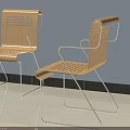 Modern Leisure Chair 3D Model Design With Metal Frame And Wooden Seat Structure