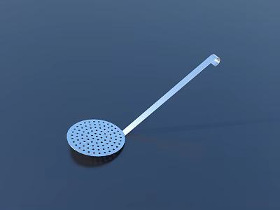 Practical Metal Slotted Spoon With Long Handle And Round Perforated Holes On Blue Background 3d model