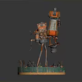 Steampunk Train Model with Intricate Mechanical Structure Green Base and Small Figures