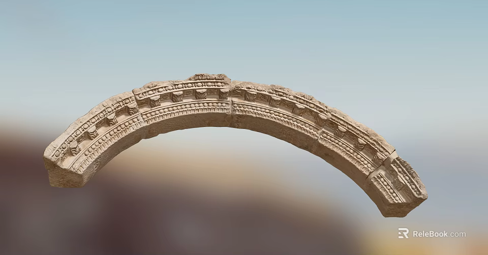 Ancient Stone Arch With Intricate Carved Patterns Against Blue Sky Background 3d model