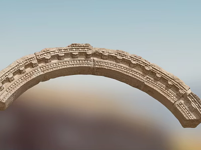 Ancient Stone Arch With Intricate Carved Patterns Against Blue Sky Background 3d model