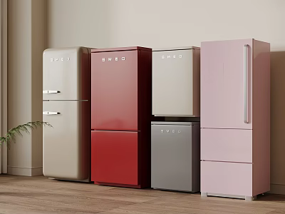 Stylish Various Colored Upright Fridges And Freezers For Modern Home Kitchen 3d model
