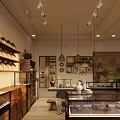 Elegant Jewelry Store Interior With Glass Display Cases Hanging Lights And Wooden Shelves