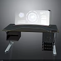 Modern Workstation Desk With Black Surface Gold Trim Metal Frame And Storage Drawers