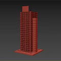 Modern Tall Office Building with Glass Windows Digital Screen on Top and Square Base