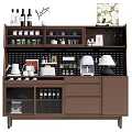 Brown Sideboard With Open Shelves Storage For Wine Bottles Coffee Makers Plants And Decor