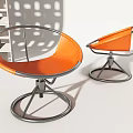 Two Orange Modern Leisure Chairs With Metal Frame And Circular Base Design
