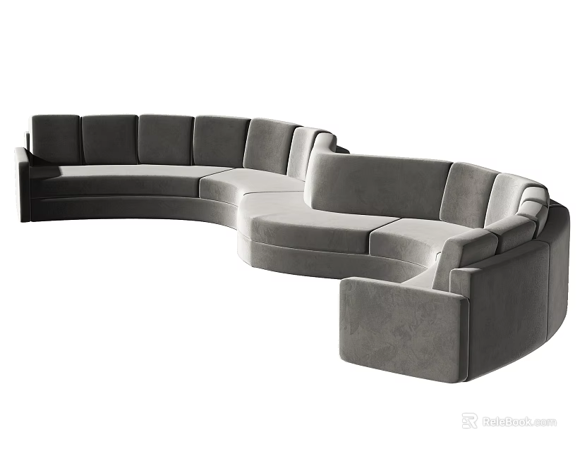 Elegant Gray Curved Velvet Sectional Sofa With Modern Design Elements 3d model