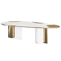 Elegant Modern Dining Table With White Marble Tabletop And Gold Metal Base 3d model