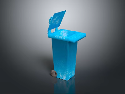 Modern Blue Waste Bin With Flip Lid And Rolling Wheels Design Feature 3d model