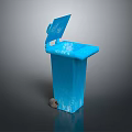 Modern Blue Waste Bin With Flip Lid And Rolling Wheels Design Feature
