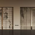 Minotti Modern Interior Sliding Doors Featuring Bamboo Patterns And Vertical Stripes 3d model